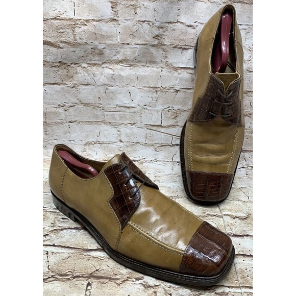 Belvedere Florence Men’s Genuine Crocodile Sand Brown Dress Shoes Size 12M